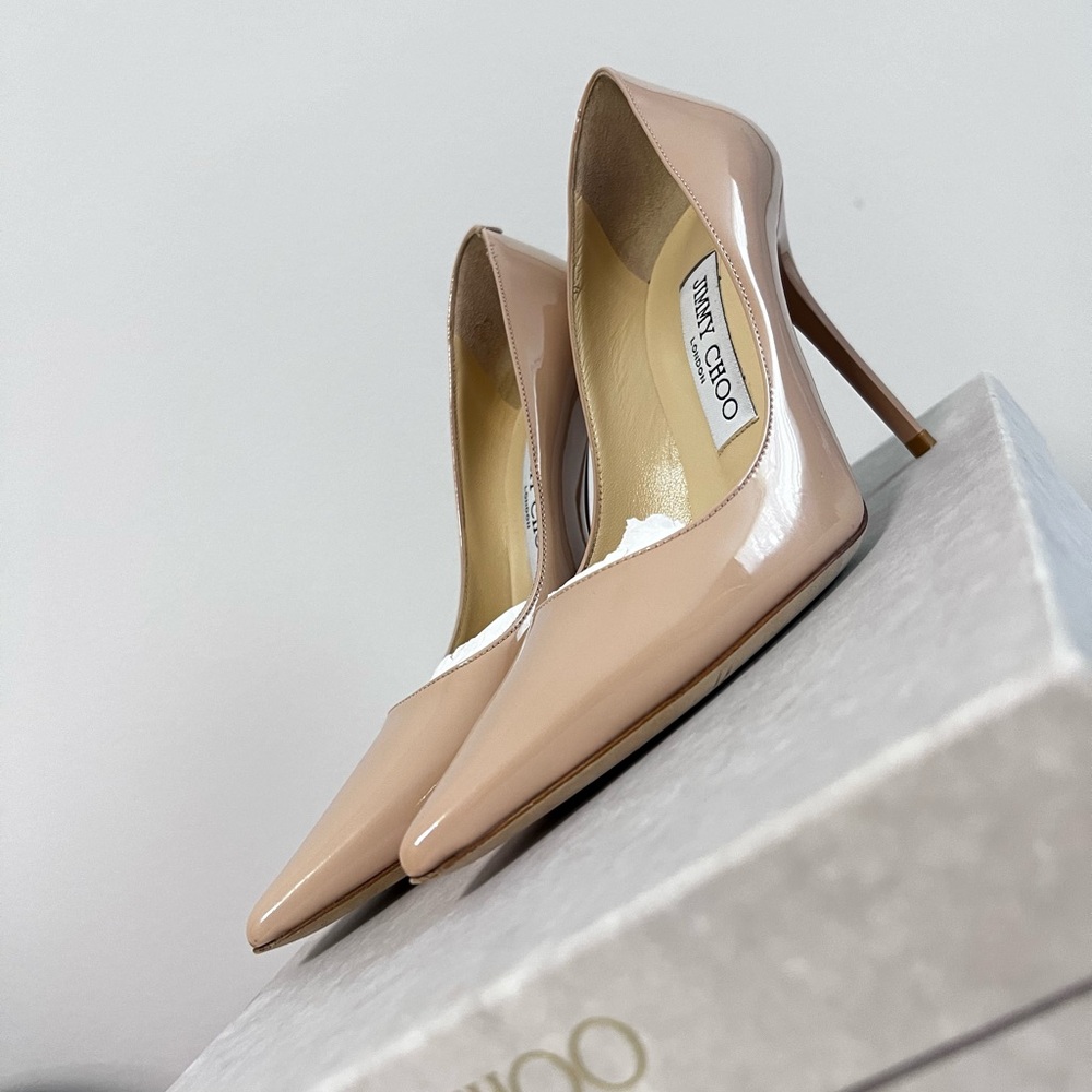 Jimmy Choo Powder Pink Patent Leather Pumps US 5.5 EU 35.5 - Picture 2 of 14